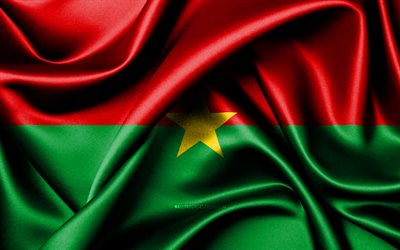 Burkina Faso flag, 4K, African countries, fabric flags, Day of Burkina Faso, flag of Burkina Faso, wavy silk flags, Africa, Burkina Faso national symbols, Burkina Faso