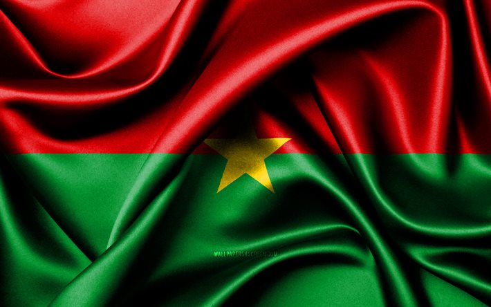 부르키나파소 국기, 4k, 아프리카 국가, 패브릭 플래그, 부르키나파소의 날, 부르키나파소의 국기, 물결 모양의 실크 깃발, 아프리카, 부르키나파소 국가 상징, 부키 나 파소