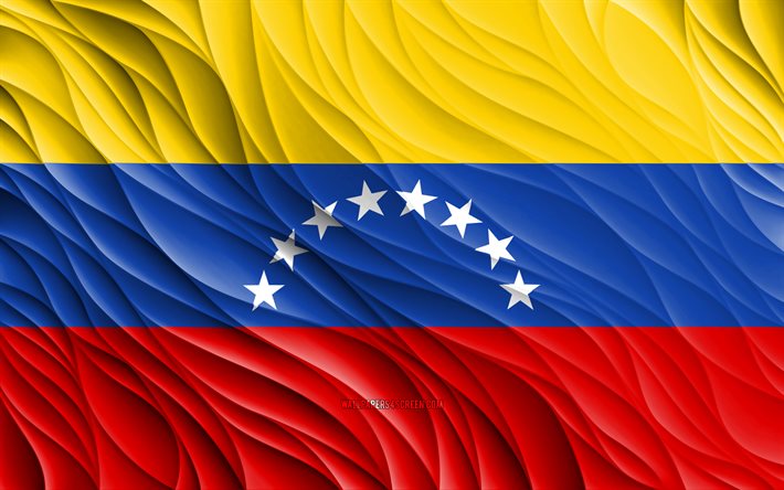 4k, 베네수엘라 국기, 물결 모양의 3d 플래그, 남미 국가, 베네수엘라의 국기, 베네수엘라의 날, 3d 파도, 베네수엘라 국가 상징, 베네수엘라