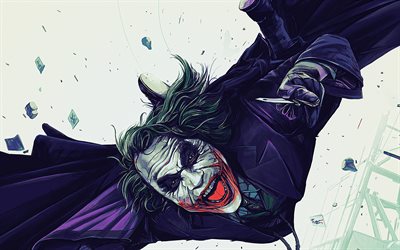 Flying Joker, 4k, abstract art, supervillain, creative, Joker 4K, Drawing Joker, cartoon joker, artwork, Joker
