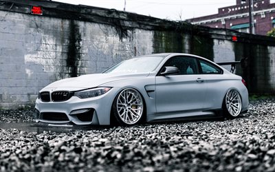BMW M4, F82, front view, exterior, gray M4, tuning M4 F82, lowering, BMW M4 tuning, german sports cars, BMW