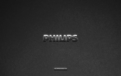 Philips logo, brands, gray stone background, Philips emblem, popular logos, Philips, metal signs, Philips metal logo, stone texture
