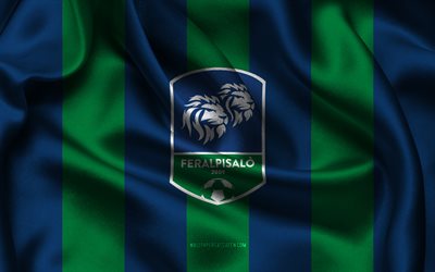 4k, feralpisalo  logo, sininen vihreä silkkikangas, italian jalkapallojoukkue, feralpisalo  tunnus, serie b, feralpisalo, italia, jalkapallo, feralpisalon lippu