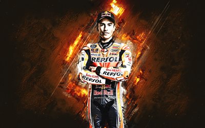 Marc Marquez, Repsol Honda, MotoGP, Spanish motorcycle racer, orange stone background, grunge art, Spain