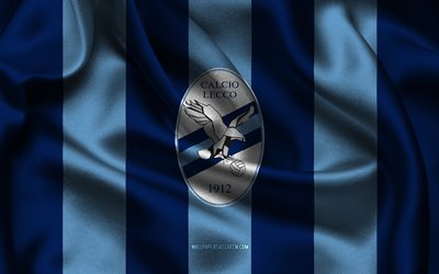 4k, شعار calcio lecco 1912, نسيج الحرير الأزرق, فريق كرة القدم الإيطالي, دوري الدرجة الأولى, calcio lecco 1912, إيطاليا, كرة القدم, العلم calcio lecco 1912