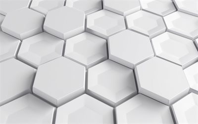 3d hexagons valkoinen rakenne, 3d hexagons  tausta, valkoinen kuusikuori, geometriset 3d  tekstuurit, heksagonien tausta