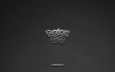 pokemon go  logotyp, märken, grå stenbakgrund, pokemon go emblem, populära logotyper, pokemon go, metallskyltar, pokemon go metal logo, stenstruktur
