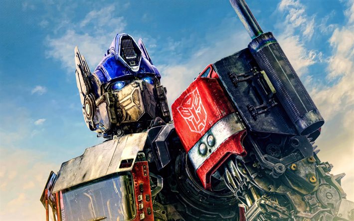 optimus prime, 4k, transformerit nousevat petojen, 2023 elokuva, kaunokirjallisuuselokuvat, optimus prime transformers, fani  taide, muuntajat