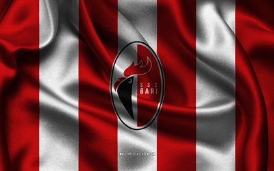 4k, ssc bari  logo, punainen valkoinen silkkikangas, italian jalkapallojoukkue, ssc bari  tunnus, serie b, ssc bari, italia, jalkapallo, ssc bari  lippu