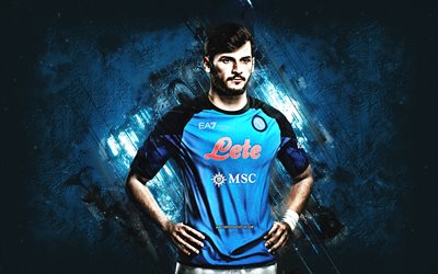 Khvicha Kvaratskhelia, SSC Napoli, Georgian Football Player, Midfielder, Kvara, Blue Stone Background, Serie A, Italy, Football, Napoli