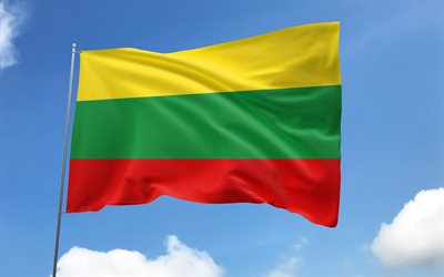bolivarflagga på flaggstång, 4k, colombianska avdelningar, blå himmel, bolivarflagg, wavy satinflaggor, bolivarflagga, avdelningar i colombia, flaggstång med flaggor, bolivar dag, colombia, bolivaravdelning, bolivar