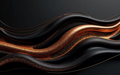 black waves texture, bronze glitter waves background, bronze lines background, black bronze 3d waves background, black 3d waves texture