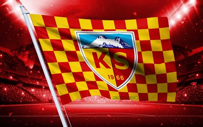 4k, Kayserispor logo, Turkish football club, stadium flag, Kayserispor fans flag, red yellow flag, Kayserispor emblem, Super Lig, Turkey, football, Kayserispor