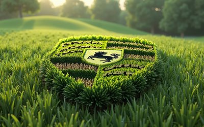 logotipo de porsche hecho de hierba verde, 4k, emblema de porsche, antecedentes de la naturaleza, logotipo de porsche, logotipo de porsche grass, signo de porsche, arte 3d, porsche