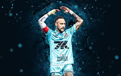 neymar, 4k, luces neones azules, santos fc, serie brasileña a, futbolistas brasileños, neymar 4k, fútbol americano, fútbol, neymar jr, sfc, neymar santos fc