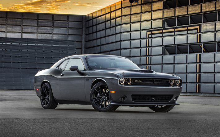 dodge challenger, supercarros, 2017, muscle cars, cinza dodge