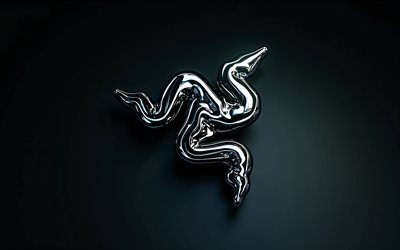 4k, Razer chrome logo, creative, black background, minimalism, Razer metal logo, artwork, Razer 3D logo, Razer logo, electronics brands, Razer