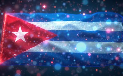 4k, bandiera di cuba, avvicinamento, arte digitale, baglia rossa, bokeh, giorno di cuba, arte astratta, opera d'arte, bandiera cubana, simboli nazionali cubani, america del nord, arte creativa, cuba