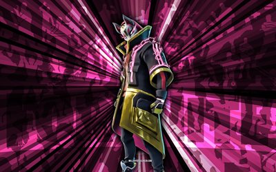 4k, desafíos de deriva, fondo de rayos morados, drift desafía la piel, drift desafía fortnite, arte abstracto, fortnite drift desafía la piel, personajes de fortnite, fortnita, arte creativo