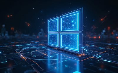 logotipo de windows 11, antecedentes de alta tecnología, logotipo de windows 10, luz de neón azul, fondo azul, emblema de windows 11, windows 11, logotipo de windows, windows
