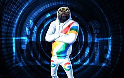 google doggo fortnite, 4k, الخلفية الحلزونية الزرقاء, فورتنايت, مبدع, جوجل دوغو الجلد, skin google doggo fortnite, google doggo, شخصيات fortnite