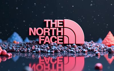 das north face 3d  logo, 4k, bokeh, 3d  geometrische formen, dunkler abstrakter hintergrund, kunstwerk, das nördliche gesicht farbenfrohe logo, geometrische kunst, das north face  logo, modemarken, die nordfläche