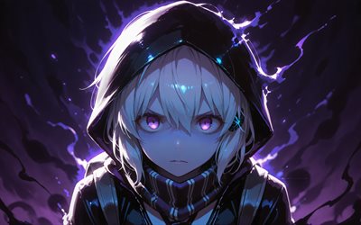 4k, أعد الفئة, ليلة, نيران النار الأرجواني, مجموعة kantai, عيون أرجوانية, شخصيات مجموعة kantai, المانجا, أعد مجموعة kantai