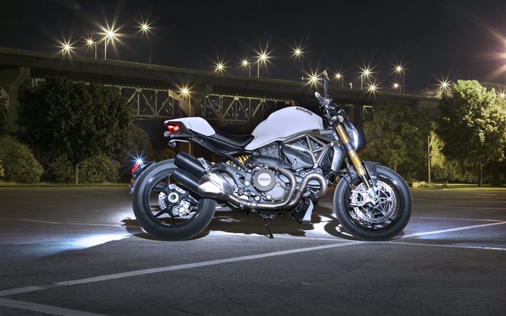 monstro 1200s, ducati, 2015, a moto, noite, estacionamento