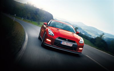 gt-r, nissan, 2015, routiers, rouge