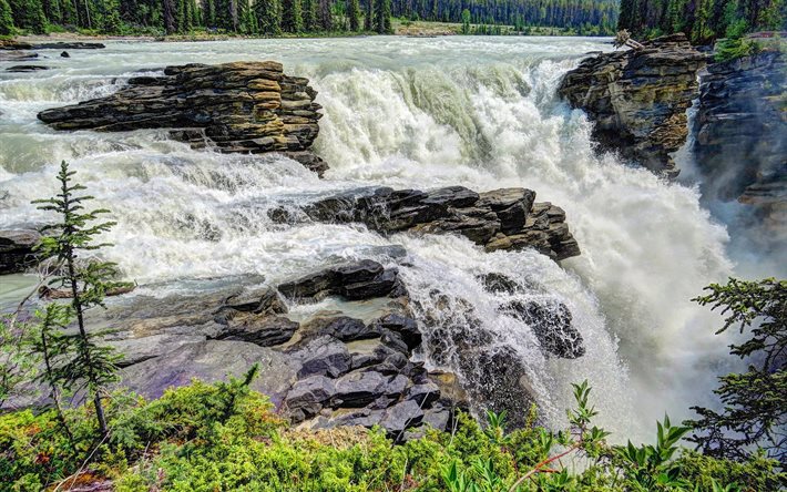 athabasca falls, alberta, canada, mountain river