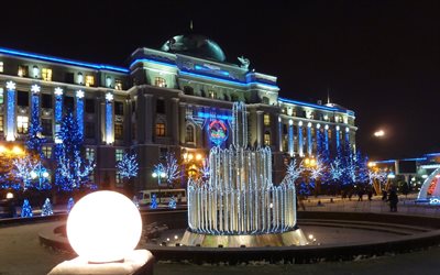 夜, クリスマス, 駅前広場, kharkiv, ウクライナ