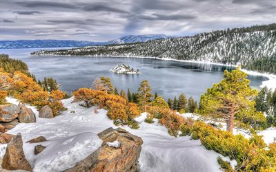 kalifornien, lake tahoe, nevada, usa, snö, vinter