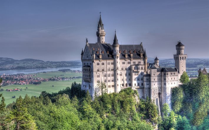 germany, forest, bavière, hdr, château de neuschwanstein, le château de neuschwanstein, landscape, bavaria