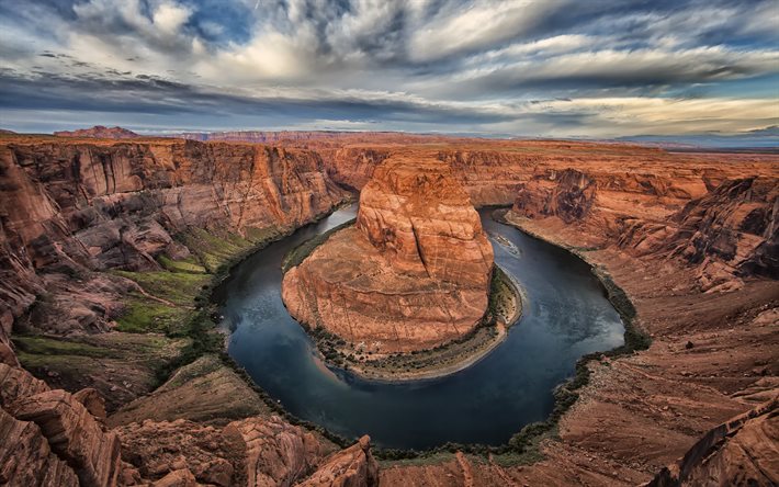 arizona, colorado, horseshoe bend, estados unidos, la curva de la herradura, el colorado, el río, el rock, la curva del río