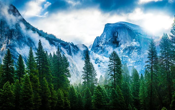 hdr, l'été, la sierra nevada, forest, en californie, montagnes, etats-unis