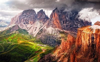 mountains, clouds, rock, italy, alps, south tyrol, summer