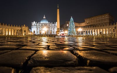 rome, italie, vatican, saint-pierre, le vatican, la nuit, roma