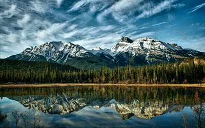 en verano, el canadá, las montañas, la reflexión, el cielo, el bosque, el lago, canadá
