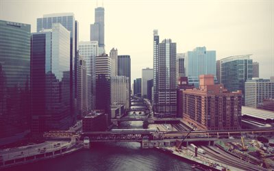 rascacielos, puentes, canales, chicago, illinois, estados unidos