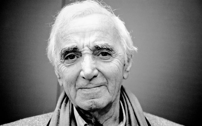 charles aznavour, celebrity, singer, black & white photo