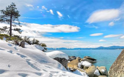 lake tahoe, californie, états-unis, nevada, neige, hiver