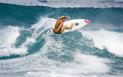vagues, le surf, la fille de surfeur, mer
