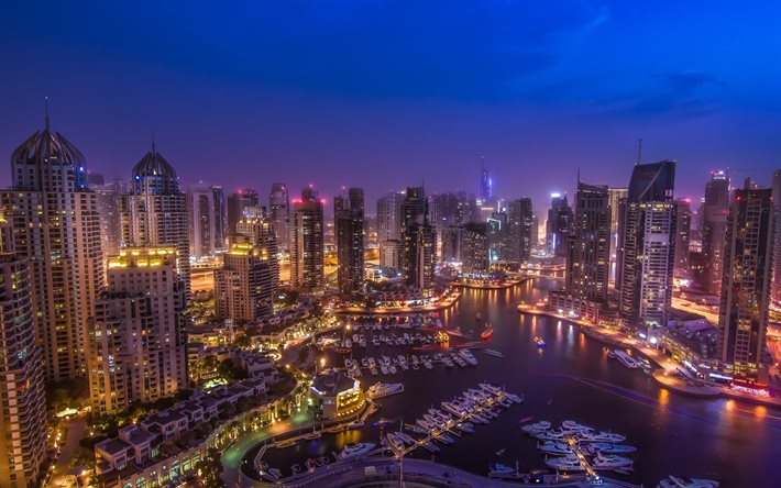 दुबई, संयुक्त अरब अमीरात, इमारत, गगनचुंबी इमारतों, रात