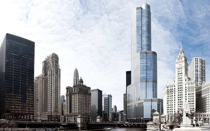 建物, シカゴ, 米国, イリノイ, 高層ビル群