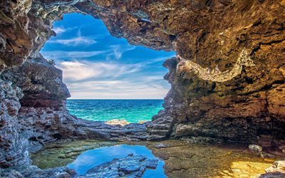 summer, the grotto, sea, rock, hdr