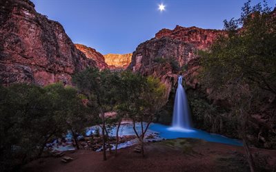 havasupai reservation, arizona, havasu falls, grand canyon, usa, sten, vattenfall