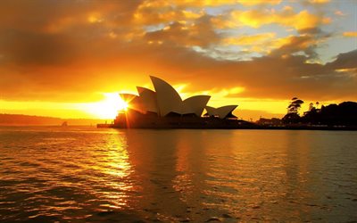 sydney, ópera, austrália, pôr do sol