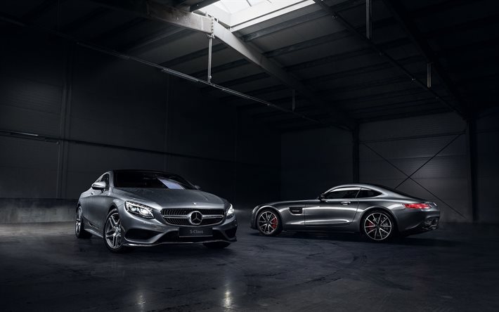 supercars, 2015, night, mercedes-amg gt, parking, mercedes