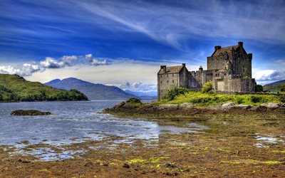 river, summer, highland, castle, scotland, hdr