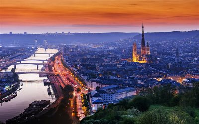 rouen, capitale della normandia, in francia, la cattedrale, la casa, il tramonto, ponti, normandia